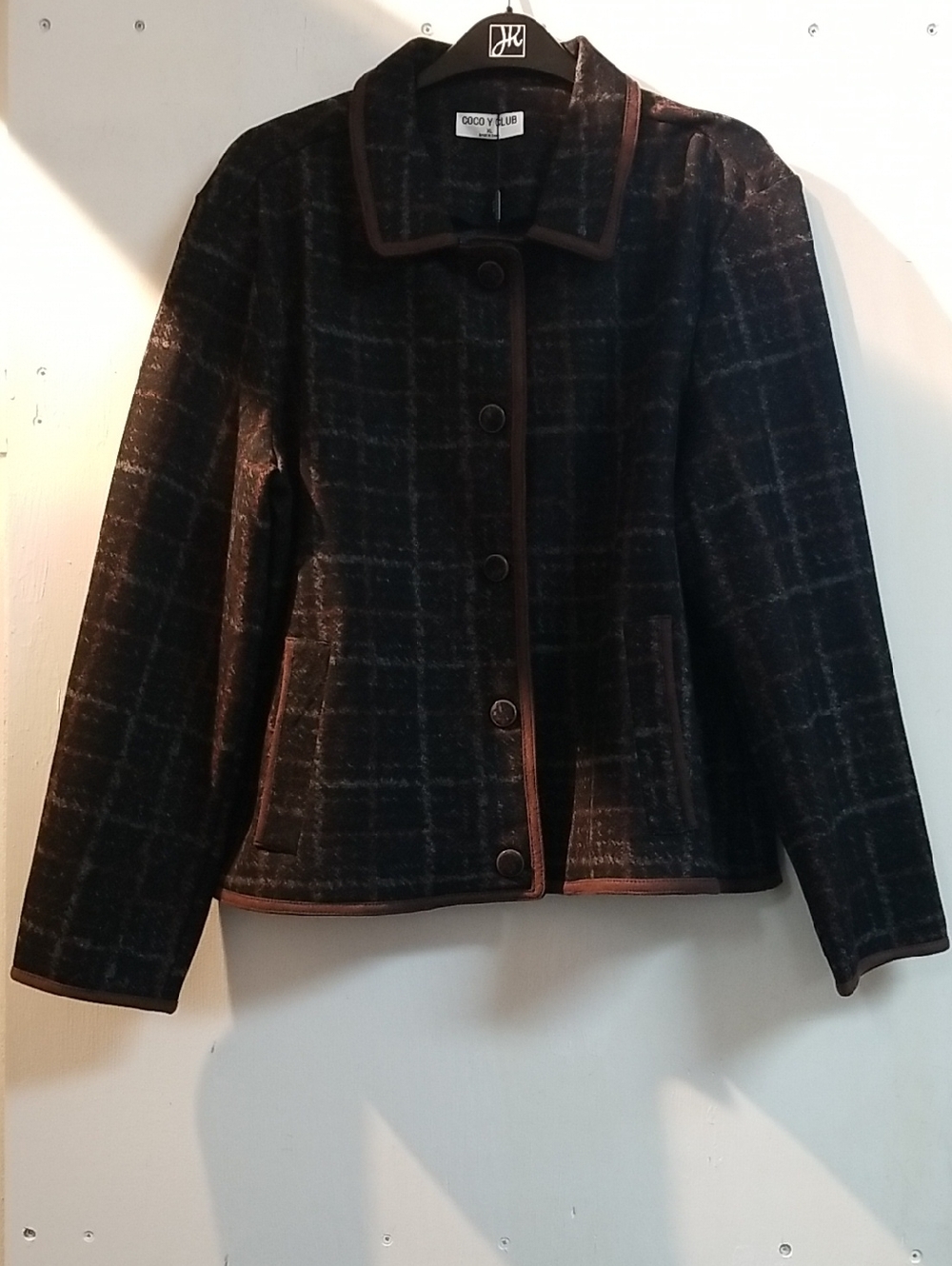 Women's Dark Plaid Button-Front Blazer Jacket